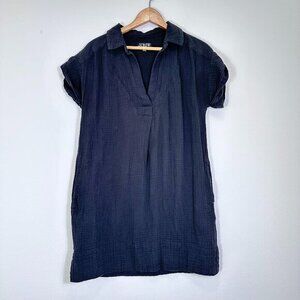 J. Crew‎ Size S Gauzy  Brushed Cotton Split V Neck Roll Sleeve Black Mini Dress
